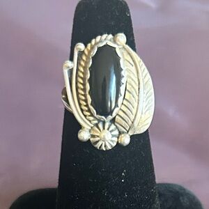 Pauline Nelson Navajo Sterling Silver and Black Onyx Ring Size 4.75